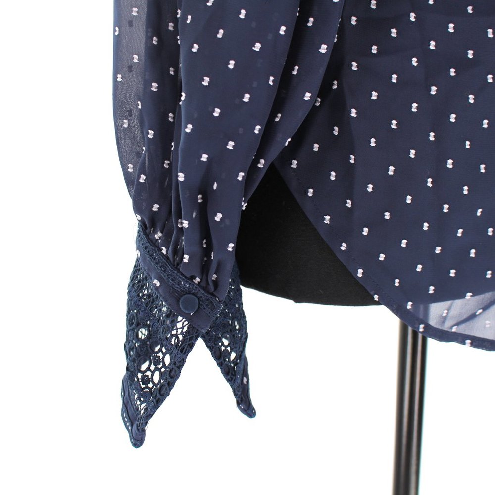 Self-Portrait Navy White Swiss Dot Plumetis Frilled One Shoulder Blouse Top 0 XS - Picture 6 of 9
